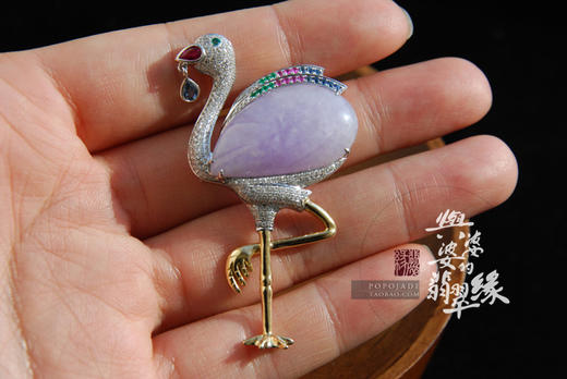 18K白金紫翡鹤形胸针/吊坠 商品图4