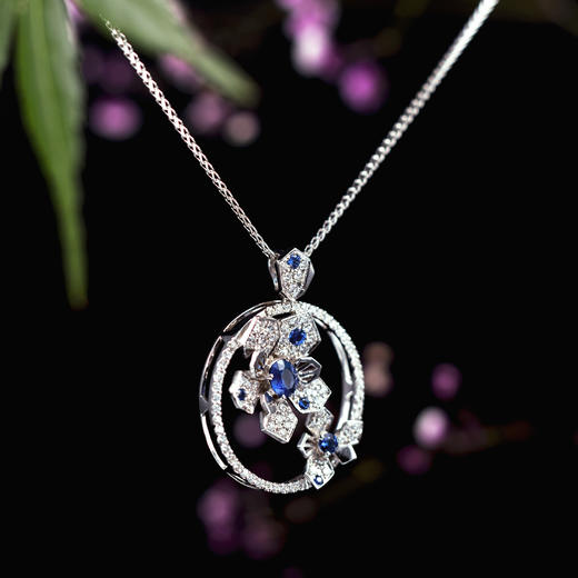 「临水照花」蓝宝石钻石白金吊坠 商品图2