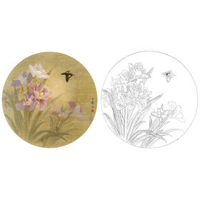 工笔花鸟白描底稿-周中耀蝴蝶小品《鸢尾花》-多种白描尺寸可选-ZY15