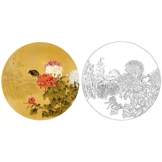 工笔花鸟白描底稿-周中耀-菊花小品《东篱金秋》-多种白描尺寸可选-ZY11 商品图0