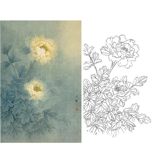 竖幅工笔花鸟白描底稿-周中耀-牡丹《迎眸越女总清幽》-多种白描尺寸可选-ZT04 商品图0