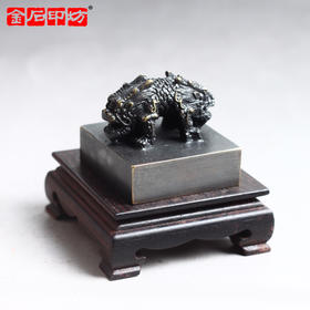 金石印坊 黄铜仿古双龙钮印方章印坯-HT03 配亚麻布袋
