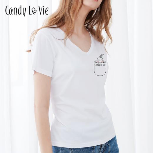 奶糖派大胸专属修身纯棉白T恤  Candy la vie 商品图1