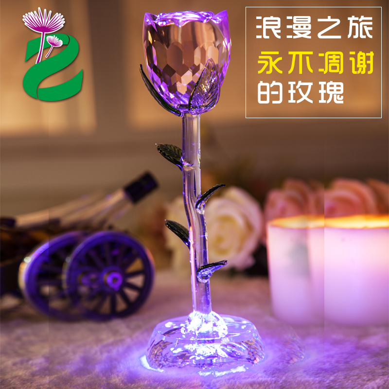 梦幻七彩水晶玫瑰花 可当做夜光灯