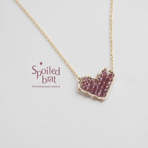 SpoiledBart Jewelry 14K注金  “爱意满心”系列，天然石榴石 爱心形 项链 商品图0