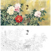 横幅工笔花鸟白描底稿四尺六尺-周中耀牡丹蝴蝶《倾城娇韵》-多种白描尺寸可选-LQ03 商品缩略图0