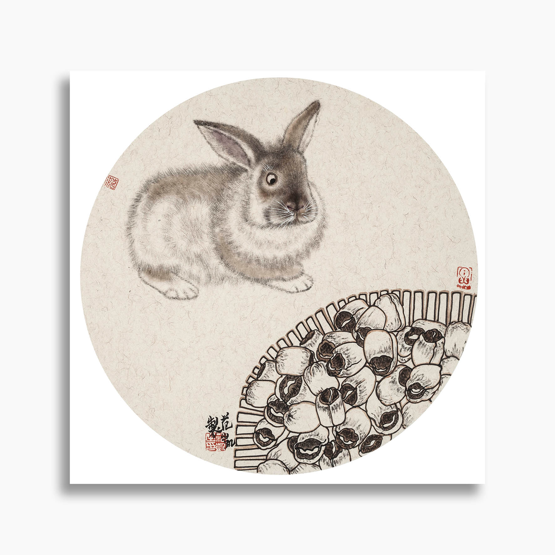 《兔子小品》 国画工笔