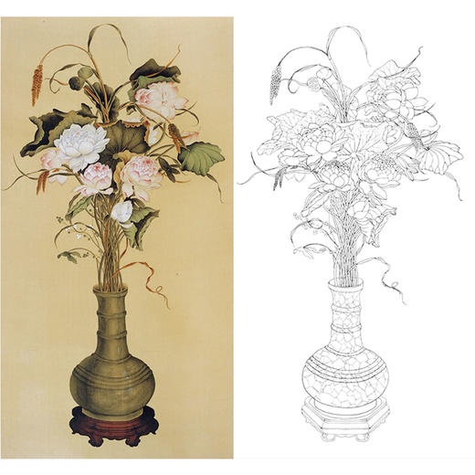 竖幅工笔花鸟白描底稿-花瓶-LQ05 商品图0