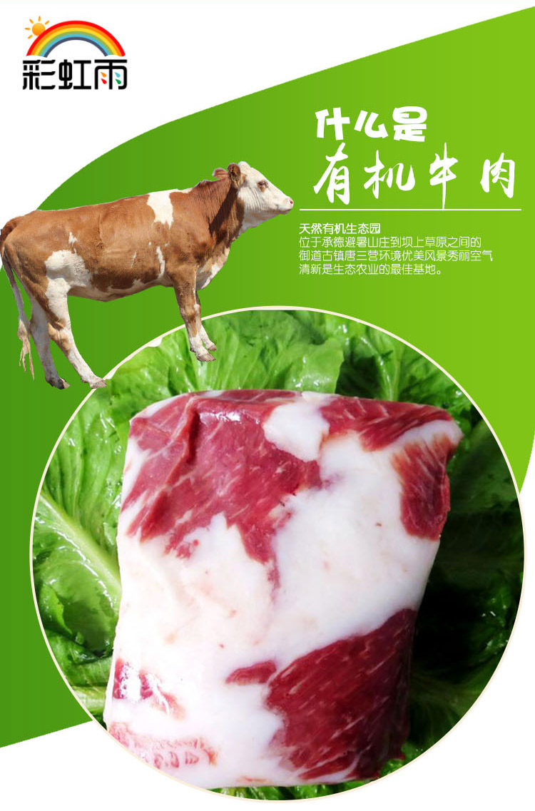 彩虹雨 生态有机牛肉 牛腩500g 无抗生素无瘦肉精 京津冀满百包邮