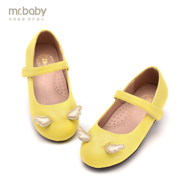 baby女童鞋2017秋季新品 立体创意天使翅膀皮鞋 魔术贴公主鞋