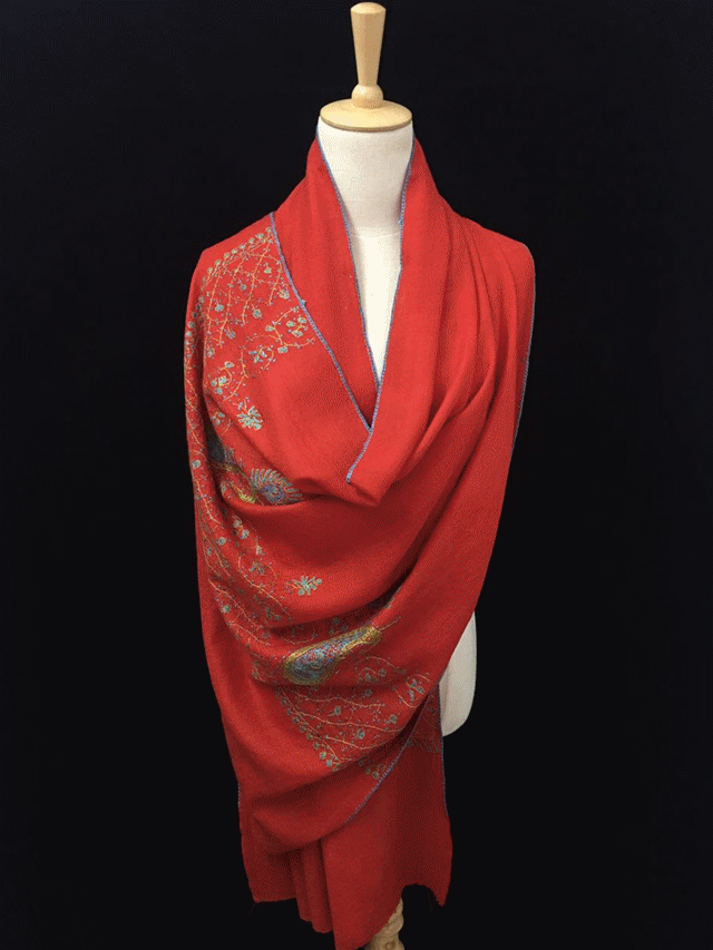 婚嫁系列 手工羊绒披肩围巾 半屏绣 中国红