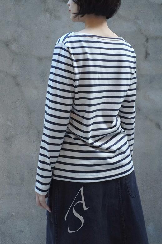 MHL 17aw 条纹长袖T恤 蓝染锈红/深蓝白 商品图1