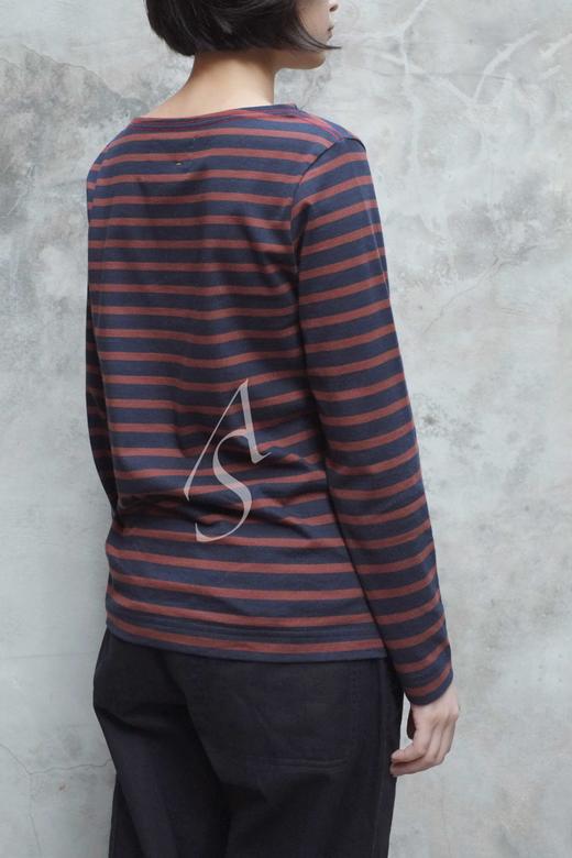 MHL 17aw 条纹长袖T恤 蓝染锈红/深蓝白 商品图3