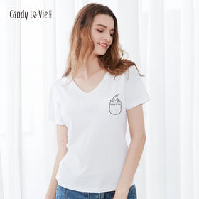 奶糖派两周年纪念款 大胸修身显瘦剪裁纯棉白色印花T恤