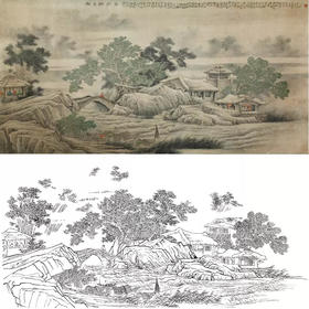 横幅工笔山水白描底稿-C003