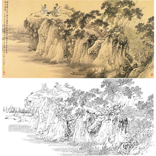 白描底稿-横幅工笔山水人物李子牧-LQ26 商品图0