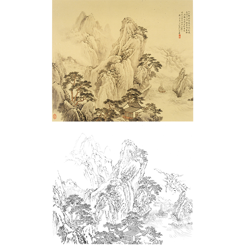 工笔山水白描底稿-斗方小品册页-李子牧-LQ34