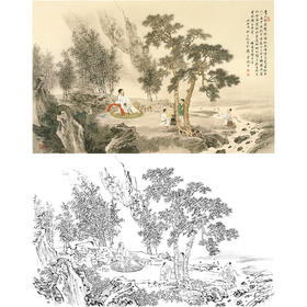 白描底稿-横幅工笔山水人物李子牧-LQ29