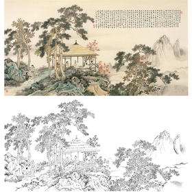 白描底稿-横幅工笔山水人物李子牧-LQ27