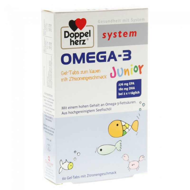 德国doppelherzsystem双心儿童深海鱼油dha omega3果冻状柠檬味60片