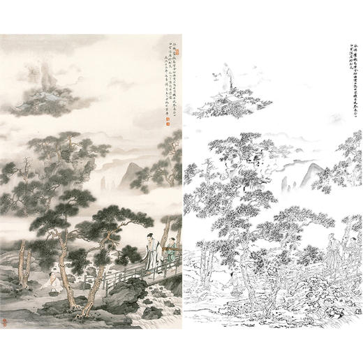 白描底稿-竖幅工笔山水人物李子牧-LQ45 商品图0