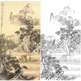 白描底稿-竖幅工笔山水人物李子牧-LQ44