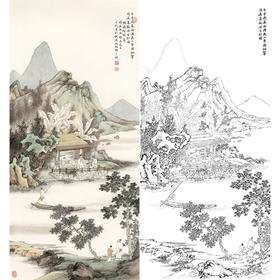 白描底稿-竖幅工笔山水人物李子牧-LQ48