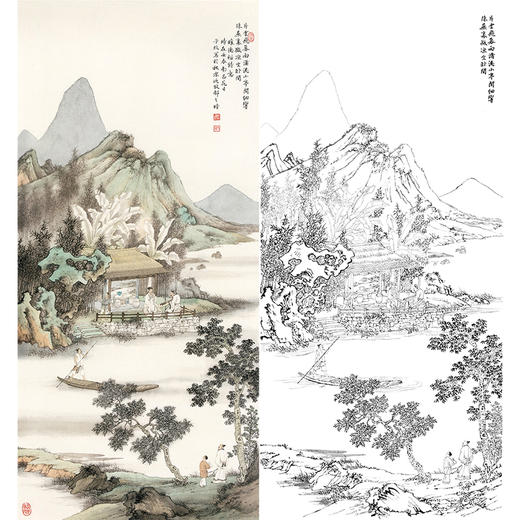 白描底稿-竖幅工笔山水人物李子牧-LQ48 商品图0