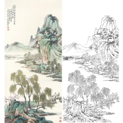白描底稿-竖幅工笔山水人物李子牧-LQ47 商品图0