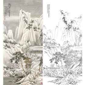 竖幅工笔山水人物白描底稿-李子牧-LQ50