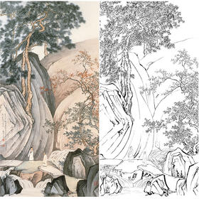 陈少梅竖幅工笔山水人物白描底稿《听泉图》-多种白描尺寸可选-LQ38