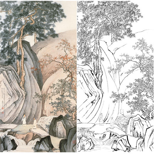 陈少梅竖幅工笔山水人物白描底稿《听泉图》-多种白描尺寸可选-LQ38 商品图0
