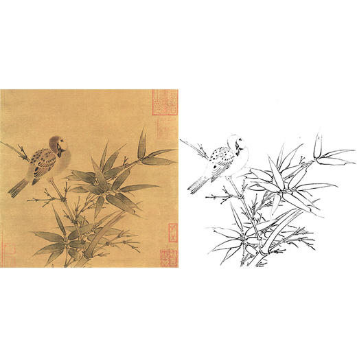 宋画花鸟白描底稿-吴炳《竹雀图》-斗方小品册页-GH34 商品图0