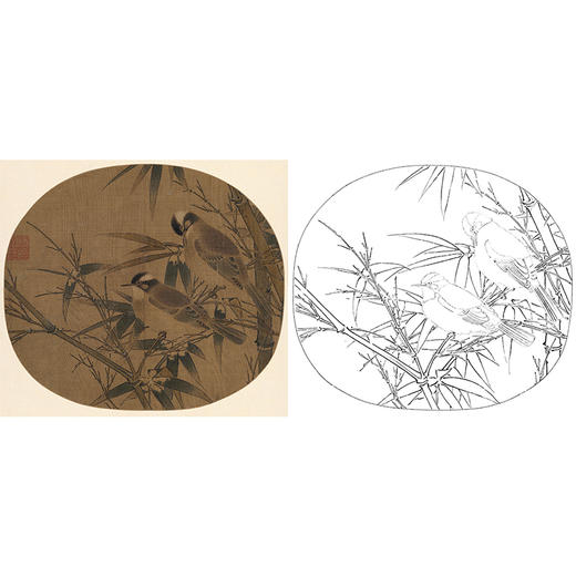 宋画花鸟小品白描底稿-佚名《白头丛竹图》-多种白描尺寸可选-GH35 商品图0