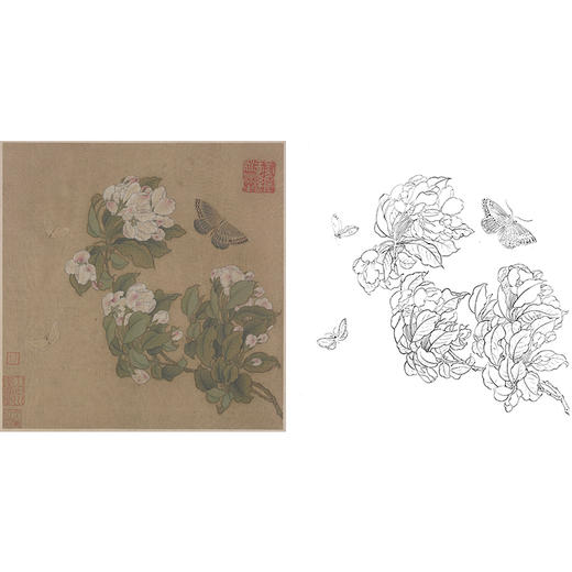 宋画花鸟白描底稿-佚名《海棠蛱蝶图》-斗方小品册页-GH36 商品图0