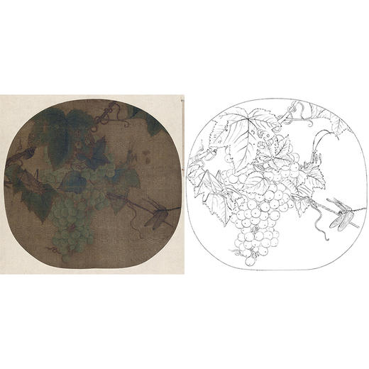 宋画花鸟小品白描底稿-林椿《葡萄草虫图》-多种白描尺寸可选-GH31 商品图0
