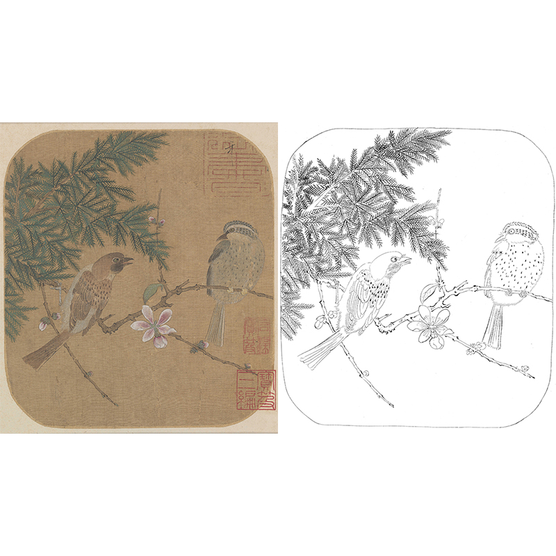 宋画花鸟小品白描底稿-赵佶-花鸟图册-gh30