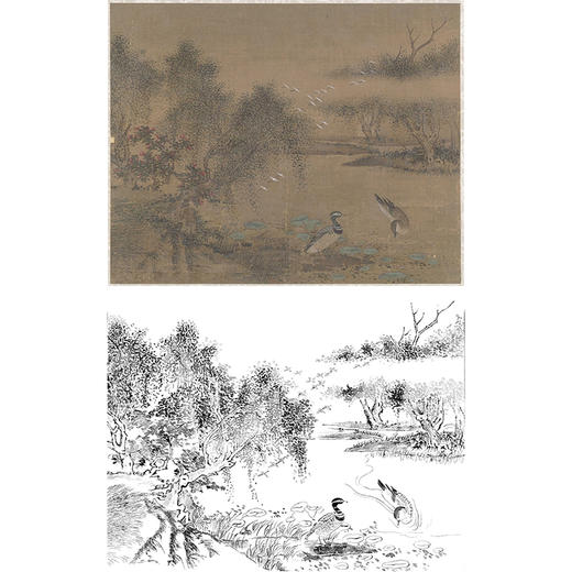 宋画花鸟白描底稿-佚名《荷塘鸂鵣图》-斗方小品册页-GH56 商品图0