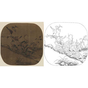宋画花鸟小品白描底稿-佚名-《群雁图》-多种白描尺寸可选-GH60