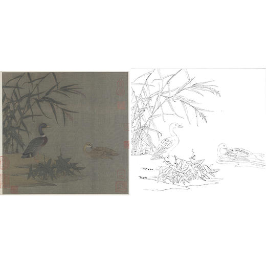 宋画花鸟白描底稿-黄笙《溪芦野鸭图》-斗方小品册页-GH45 商品图0