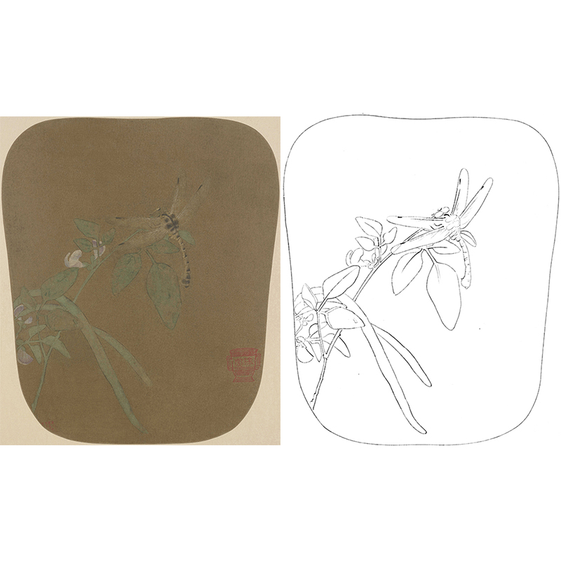 宋画花鸟小品白描底稿-佚名-豆荚蜻蜓图 -gh68