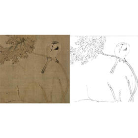 宋画花鸟白描底稿-佚名《鹡鸰荷叶图》-斗方小品册页-GH72