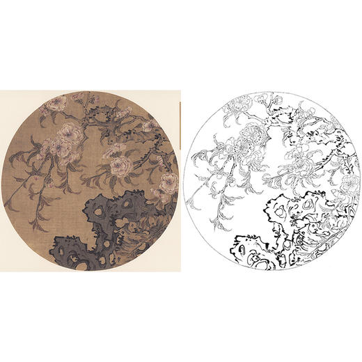 宋画花鸟小品白描底稿-马世荣《碧桃倚石图》-多种白描尺寸可选-GH47 商品图0
