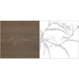 宋画花鸟白描底稿-李安忠《哺雏图》-斗方小品册页-GH42