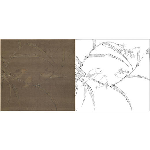 宋画花鸟白描底稿-李安忠《哺雏图》-斗方小品册页-GH42 商品图0
