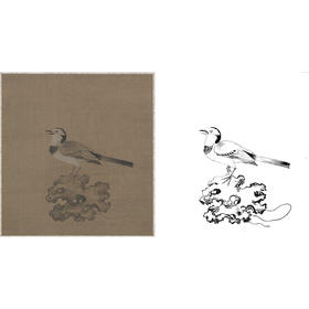 宋画花鸟白描底稿-佚名《绣羽鸣春图》-斗方小品册页-GH64