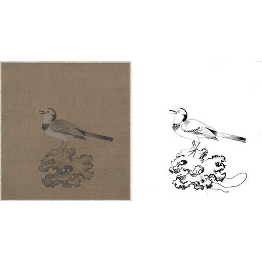 宋画花鸟白描底稿-佚名《绣羽鸣春图》-斗方小品册页-GH64 商品图0