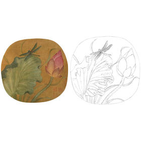 宋画花鸟小品白描底稿-佚名《荷花蜻蜓图》-多种白描尺寸可选-GH69