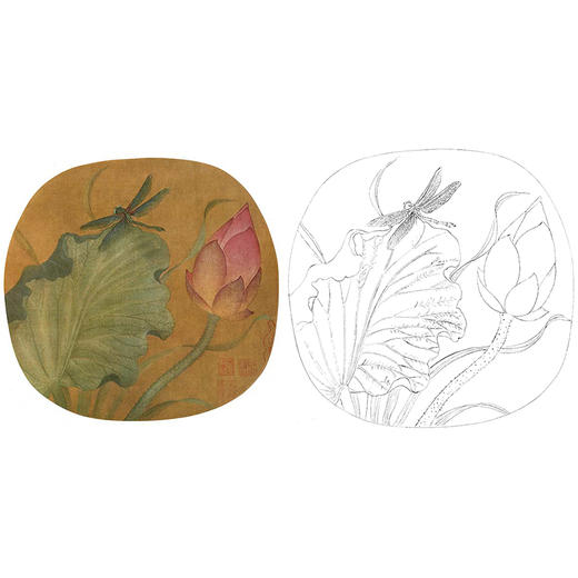 宋画花鸟小品白描底稿-佚名《荷花蜻蜓图》-多种白描尺寸可选-GH69 商品图0
