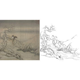 宋画花鸟白描底稿-《乌桕文禽图》-斗方小品册页-GH49